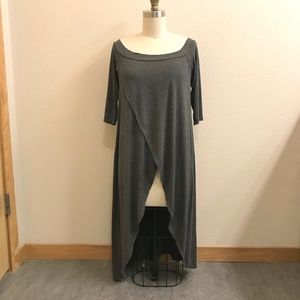 Annabelle Jersey Off The Shoulder Tulip Split Front Tunic In Charcoal Heather
